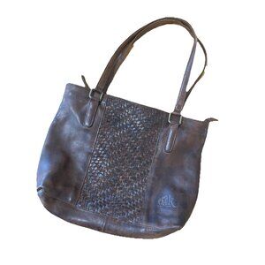 Oak Leather Shoulder-bag  Purse Satchel, Woven Leather Panel, Cowhide Leather
